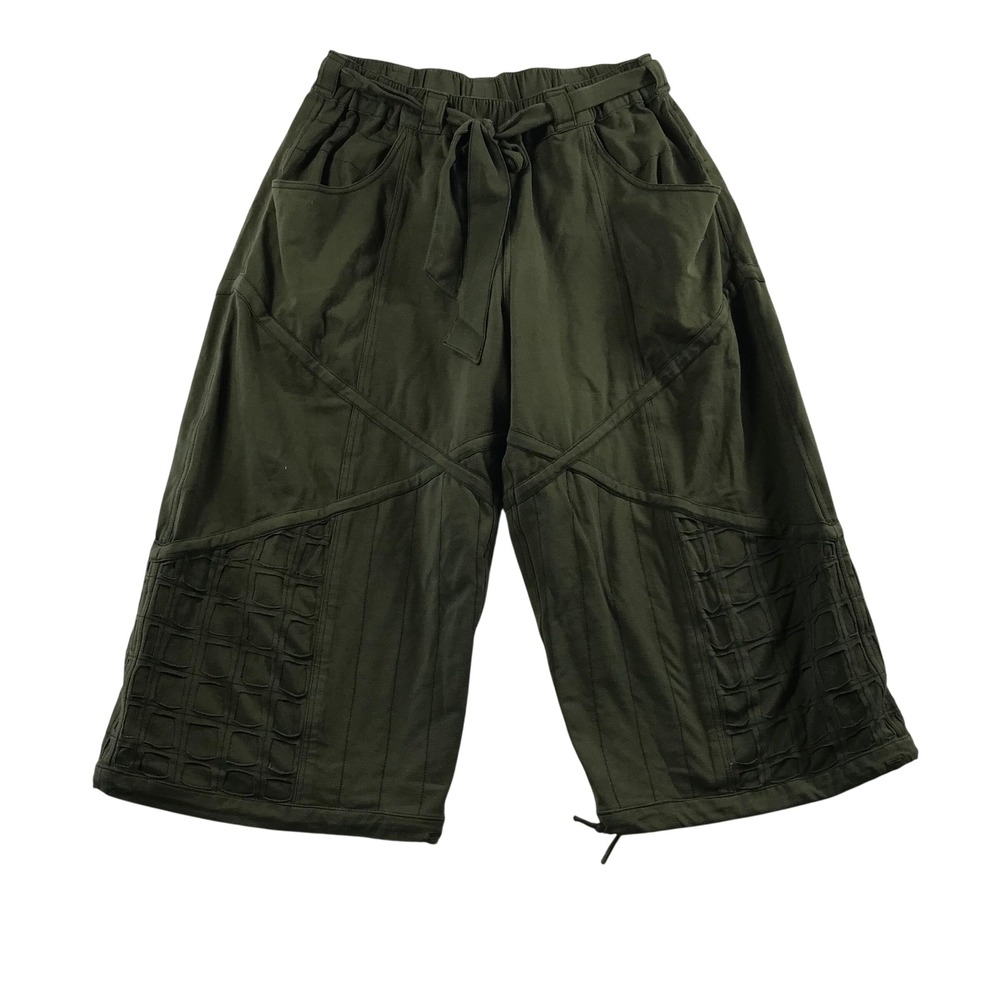 Phoenix Rising Olive Green Wide Leg Cropped Utility Pants Lattice Detail Large
